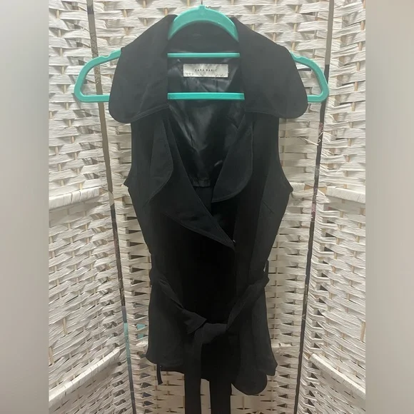 ZARA Black Sleeveless, Wrap Tunic Top with Tie-Waist Small - Picture 9 of 11